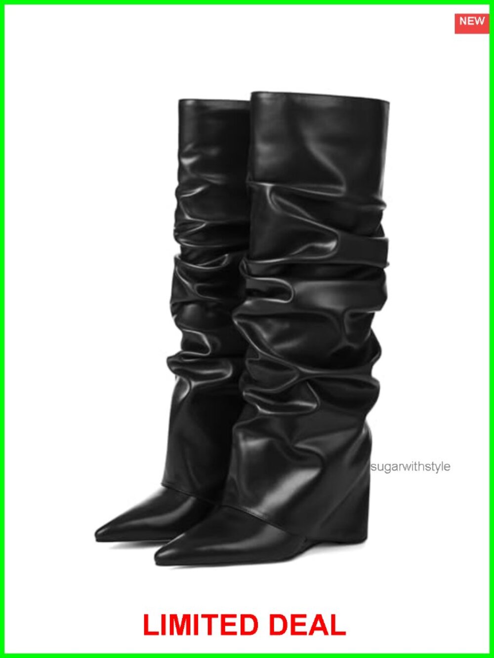 Women's Fold Over Slouch Wide Calf Knee High Boots Pull-On Pointed Toe